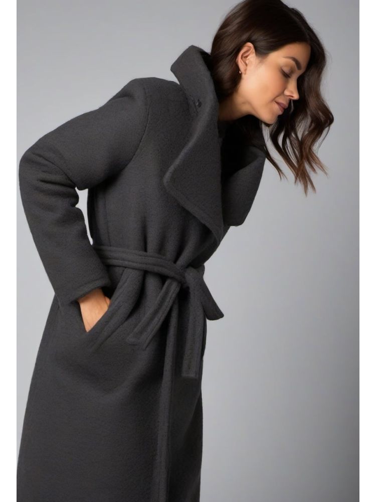 Charcoal Boiled Belted Coat