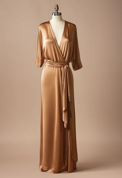 Camel Silk Wrap Dress
