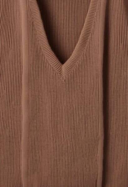 Camel Cashmere V-neck Knit
