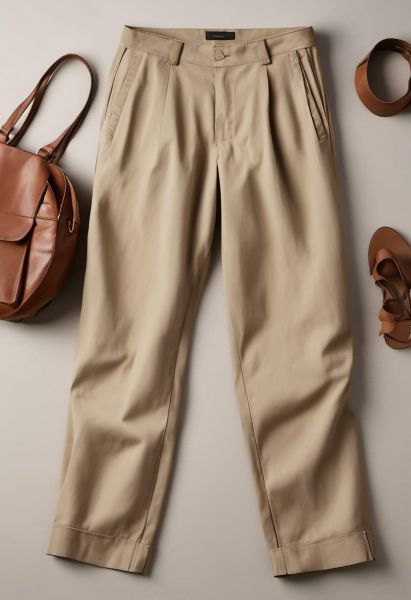 Stone Cotton Wide Trouser